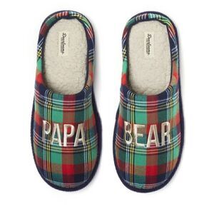Dearfoams Papa Bear Comfort Slippers, Sizes Multicolor Green/Red US 9-10